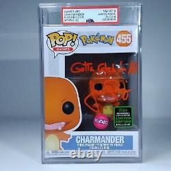 Funko Pop! Games Pokemon Charmander Flocked #455 PSA 8 Signed Jason Paige